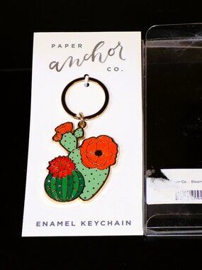 New Paper Anchor Co. Blooming Cacti Plant Enamel Keychain Keyring